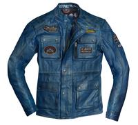 HolyFreedom Quattro Evolution Chaqueta de cuero para motocicleta, Azul, Talla S