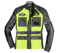 HolyFreedom Quattro Vision Chaqueta de cuero / textil para motocicleta, negro/neón, Talla L