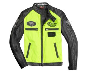 HolyFreedom Zero Vision Chaqueta de cuero para motocicleta, negro-amarillo, tamaño 2XL para Hombres