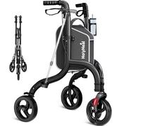 HolyHeal Andadores de 3 ruedas para personas mayores, andadores ligeros plegables para ancianos con soporte de bastón y soporte para tazas, soporte de aluminio ajustable en altura de tres ruedas