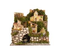 Holyhome Paisaje para Belén iluminado 24 x 21 x 24 cm (9,44 x 8,26 x 9,44 Inch) fabricado y pintado a mano, fabricado en Italia