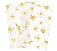 HolyMaji 50 hojas de papel de seda Sunshine para embalaje de pequeñas empresas, 20 x 28 pulgadas, papel de seda impreso a granel, papel de seda con estrellas doradas para bolsas de regalo Here Comes