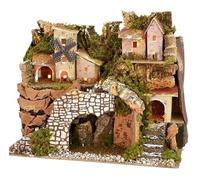 HolyRome Belén iluminado 28 x 15 x 23 cm - Borgo Classico Napolitano - Fabricado en Corcho, Musgo y Madera - Fabricado en Italia