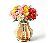 Holz Vase für Lego Blumen, Jarrón de Madera para Flores Lego, Rompecabezas 3D para Ensamblar DIY, Soporte para Ramo de Flores Secas y Artificiales, Decoración del Hogar y Oficina (20x20cm)