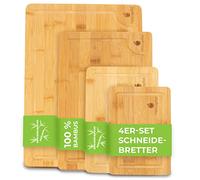 Holzapfel Juego de 4 tablas de cortar de madera de bambú [aptas para alimentos y antibacterianas] - 4 tamaños [incluye libro de cocina] - Tabla de madera, tabla de cocina y tabla de cortar de cocina
