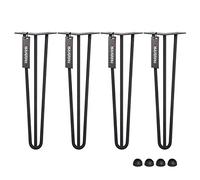 HOLZBRINK 4X Pata de la Mesa Hairpin Leg de Acero con Triple Varilla, Hairpin Pata para Mesa de Estilo Industrial, Altura: 43 cm, Negro Intenso, Protectores Anti-arañazos incluidos HLT-13A-43-9005