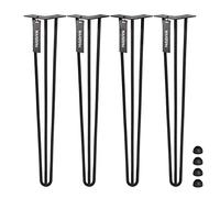 HOLZBRINK 4X Pata de la Mesa Hairpin Leg de Acero con Triple Varilla, Hairpin Pata para Mesa de Estilo Industrial, Altura: 100 cm, Negro Intenso, Protectores Anti-arañazos incluidos HLT-13A-100-9005