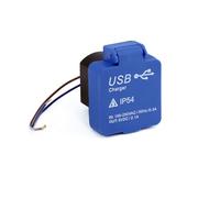HOLZER /Enchufe de carga USB/enchufe de montaje USB/2 puertos USB/entrada sp. 230 V y puertos USB 5 V/2,1 A - Para uso en exteriores e interiores - Con tapa - IP54 (azul USB A y USB C)