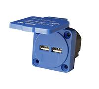 HOLZER Enchufe de Montaje Con 2 Puertos USB - Voltaje de Entrada 230 V y Puerto 5 V/2,1 A - Para Uso en Exteriores e Interiores - Con Tapa - IP54