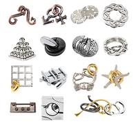Holzsammlung 15 Piezas Rompecabezas de Metal,Juegos De Ingenio,Expande Imaginación y Creatividad Espacial,Set De Puzzles Inteligentes para Adultos y niños Juguetes#A15