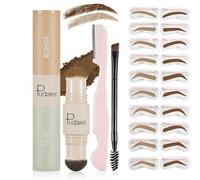 Holzsammlung 2 en 1 Sellos de Cejas, Plantilla Cejas,Sello De Cejas Impermeable, Con 10 Plantillas Para Cejas, Cepillo Para Cejas Y Recortador Para Cejas(Rubi Topo)