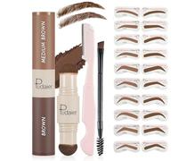 Holzsammlung 2 en 1 Sellos de Cejas, Plantilla Cejas,Sello De Cejas Impermeable, Con 10 Plantillas Para Cejas, Cepillo Para Cejas Y Recortador Para Cejas(Marrón Medio+Marrón)