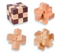 Holzsammlung 4 Piezas Juego Difícil de Rompecabezas de Madera 3D Brain Teaser Mini Juego de Inteligencia Desarrollo, IQ Juguetes Educativos Juegos de Lógica Entrenamiento Cerebro para Niños Adultos