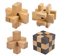 Holzsammlung 4 Piezas Juego Difícil de Rompecabezas de Madera 3D Brain Teaser Mini Juego de Inteligencia Desarrollo, IQ Juguetes Educativos Juegos de Lógica Entrenamiento Cerebro para Niños Adultos