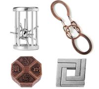 Holzsammlung 4 Piezas Rompecabezas de Metal,Juegos De Ingenio,Expande Imaginación y Creatividad Espacial,Set De Puzzles Inteligentes para Adultos y niños Juguetes