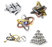 Holzsammlung 5 Piezas Rompecabezas de Metal,Juegos De Ingenio,Expande Imaginación y Creatividad Espacial,Set De Puzzles Inteligentes para Adultos y niños Juguetes