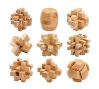 Holzsammlung 9 Piezas Juego Difícil de Rompecabezas de Madera 3D Brain Teaser Juego Puzle de Inteligencia Desarrollo, IQ Juguete Educativos Juegos de Lógica Entrenamiento Cerebro para Niños Adultos