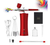 Holzsammlung Mini Aerógrafo Set,Kit de Aerógrafo inalámbrico portátil y Juego de Aerógrafo de Mano Recargable, para Maquillaje, Pintura, Modelado, Manualidades, Manicuras, Tatuajes #(Rojo)