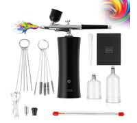 Holzsammlung Mini Aerógrafo Set,Kit de Aerógrafo inalámbrico portátil y Juego de Aerógrafo de Mano Recargable, para Maquillaje, Pintura, Modelado, Manualidades, Manicuras, Tatuajes (Negro)