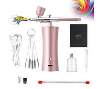 Holzsammlung Mini Aerógrafo Set,Kit de Aerógrafo inalámbrico portátil y Juego de Aerógrafo de Mano Recargable, para Maquillaje, Pintura, Modelado, Manualidades, Manicuras, Tatuajes (Rosa)
