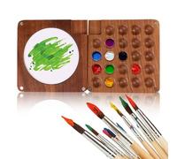 Holzsammlung Paleta Portátil para Cuaderno de Bocetos, Mini Paleta de Pintura de Viaje Vacía de Madera, Caja de Paleta Magnética de 24 Rejillas para Acuarela, Gouache, Pintura Acrílica, 10 x 10 cm