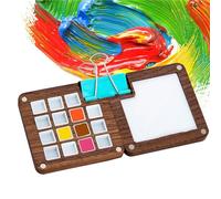 Holzsammlung Paleta Portátil para Cuaderno de Bocetos, Mini Paleta de Pintura de Viaje Vacía de Madera, Caja de Paleta Magnética de 15 Rejillas para Acuarela, Gouache con 15 Rejillas y 1 Clip