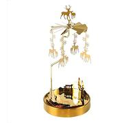 Holzsammlung Portavelas Giratorio Dorado, Carrusel de Velas Giratorias con Bandeja, Portavelas Navidad para Bodas, Decoración del Hogar, Regalos de Cumpleaños, Centro Navidad - Ciervos
