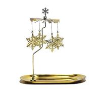 Holzsammlung Portavelas Giratorio Dorado, Carrusel de Velas Giratorias con Bandeja, Portavelas Navidad para Bodas, Decoración del Hogar, Regalos de Cumpleaños, Centro Navidad - Copo de Nieve