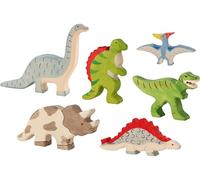 Holztiger 2887 Juego de 6 figuras de dinosaurio de madera, Tyrannosaurus Rex, Brontosaurus, Spinosaurus, Estegosaurus, Triceratops y Pteranodon, animales de juguete pintados a mano para niños