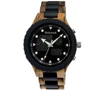 Holzwerk Germany Reloj analógico digital para hombre hecho a mano, con diseño ecológico, de madera natural, LED, marrón y negro, Negro.Marrón