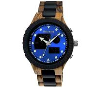 Holzwerk Germany Reloj analógico digital para hombre hecho a mano, de madera natural, con luz LED, azul, marrón y negro