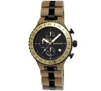 Holzwerk Germany Reloj cronógrafo de madera ecológica para hombre, hecho a mano, analógico, cuarzo, haya, marrón, negro, dorado, fecha, madera