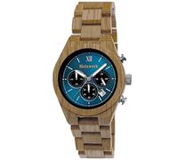 Holzwerk Germany Reloj cronógrafo de madera ecológica para hombre, hecho a mano, analógico, cuarzo, haya, marrón, azul, fecha, madera
