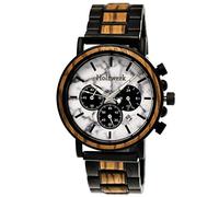 Holzwerk Germany Reloj de hombre hecho a mano con cronógrafo de madera natural, reloj de cuarzo analógico, marrón, blanco, negro, mármol, piedra, fecha, esfera de madera, Marrón, blanco, Pulsera