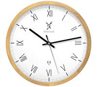 Holzwerk Germany Reloj de pared de madera natural, radio, reloj de pared, reloj de madera, reloj de madera, reloj controlado por radio, movimiento silencioso, sin ruido de tictac, números romanos,