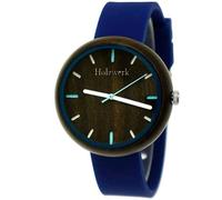 Holzwerk Germany Reloj de pulsera para mujer hecho a mano, ecológico, natural, vegano, de madera, analógico, clásico, cuarzo, con correa de caucho de silicona y carcasa de madera, color azul y marrón