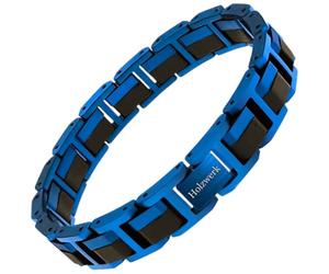 Holzwerk WEITSEE - Pulsera de madera natural para hombre y mujer, color marrón y azul, ajustable, incluye acortador de pulsera y caja de almacenamiento, Mittelgroße, Madera, No es una piedra preciosa