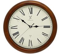 Holzwerk WILDBERG - Reloj de pared inalámbrico (35 cm, madera, redondo, con números romanos, mecanismo casi silencioso, madera maciza, 35 cm), color marrón y blanco