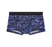 Hom Boxer Court Star Island Trunks Hombre (1), Estampado Floral sobre un Fondo de Rayas de Camaieu de Azules, XL