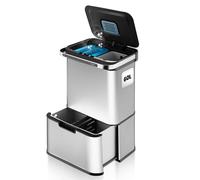 Hom&Com - Cubo de Basura Reciclaje 60L - Papelera Automática de Cocina con Sensor - 3 Compartimentos, Ozonizador, Soft-Close y Filtro Antiodor (Plata)