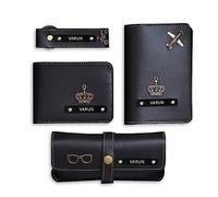 Homafy - Juego de regalo de portafolios de piel para hombres, combo de piel para hombres, combo de cumpleaños para hombres, lentes de piel, llavero, funda de pasaporte y portafolios personalizada