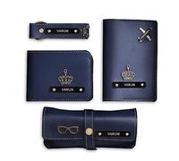 Homafy - Juego de regalo de portafolios de piel para hombres, combo de piel para hombres, combo de cumpleaños para hombres, lentes de piel, llavero, funda de pasaporte y portafolios personalizada