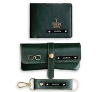Homafy - Juego de regalo de portafolios de piel para hombres | Combo de piel para hombres | Combo de cumpleaños para hombres | anteojos de piel, llavero y portafolios personalizada, Verde -Oliva