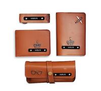 Homafy - Juego de regalo de portafolios de piel para hombres, combo de piel para hombres, combo de cumpleaños para hombres, lentes de piel, llavero, funda de pasaporte y portafolios personalizada