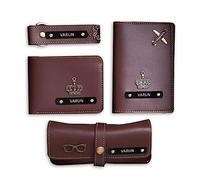 Homafy - Juego de regalo de portafolios de piel para hombres, combo de piel para hombres, combo de cumpleaños para hombres, lentes de piel, llavero, funda de pasaporte y portafolios personalizada