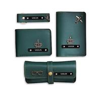Homafy - Juego de regalo de portafolios de piel para hombres, combo de piel para hombres, combo de cumpleaños para hombres, lentes de piel, llavero, funda de pasaporte y portafolios personalizada