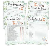 HOMANGA Juegos de baby shower, 4 juegos divertidos para 25 invitados, adivina quién mamá o papá, revuelto de palabras, género neutro con temática de animales del bosque, decoraciones para baby shower