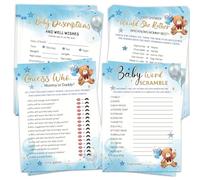 HOMANGA Juegos de baby shower para niño, 4 juegos para 25 invitados, tema de oso azul