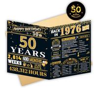 HOMANGA Tarjeta de 50 cumpleaños, regalos de 50 cumpleaños para hombres y mujeres, tarjeta jumbo de vuelta en 1976 e insignia con sobre, decoraciones de 50 cumpleaños para esposa, marido, oro negro 20