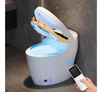 Homary Inodoro Inteligente Japonés con Bidé Integrado Automático, Asiento Calefactable, Luz Nocturna WC Moderno Blanco para Baños de Lujo, Tapa de Accionamiento Manual, Salida al Suelo